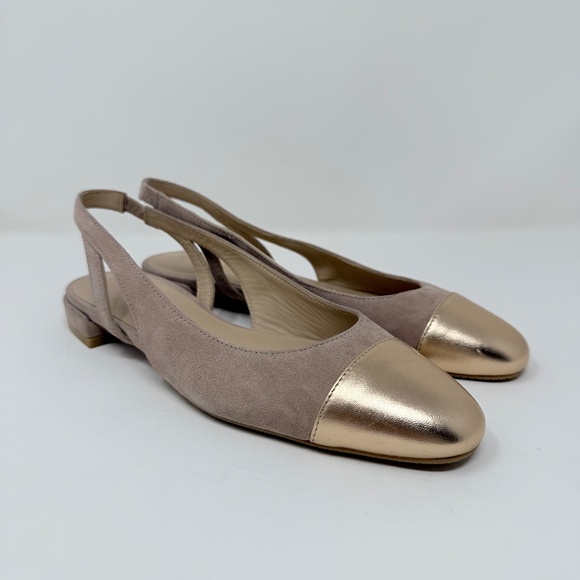 New Stuart Weitzman Sleek Slingback Flat Suede Crushed Metallic Sz 6 - Picture 3 of 11